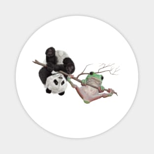 Panda and Frog on Broken Tree Branch Magnet